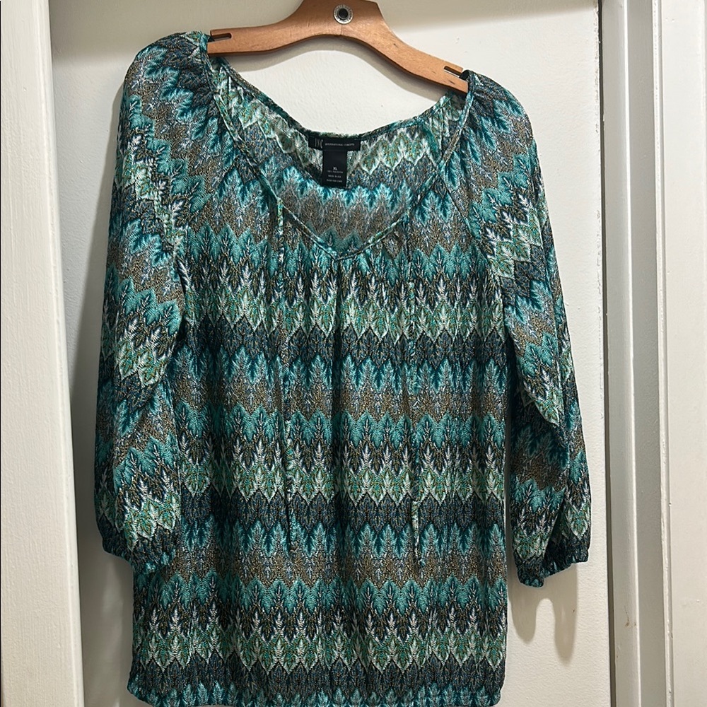 Chic INC Teal Patterned Women's Top